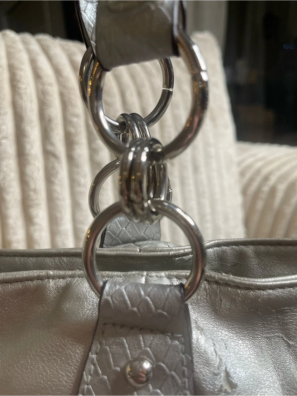 Genna De Rossi Metallic Silver Y2K Shoulder Bag Hobo Satchel Charm Tassel